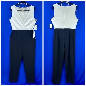 NWT🤩 |•ALEXA B NITES•| Beautiful Wrap Top Black & Ivory White Jumpsuit Size 14